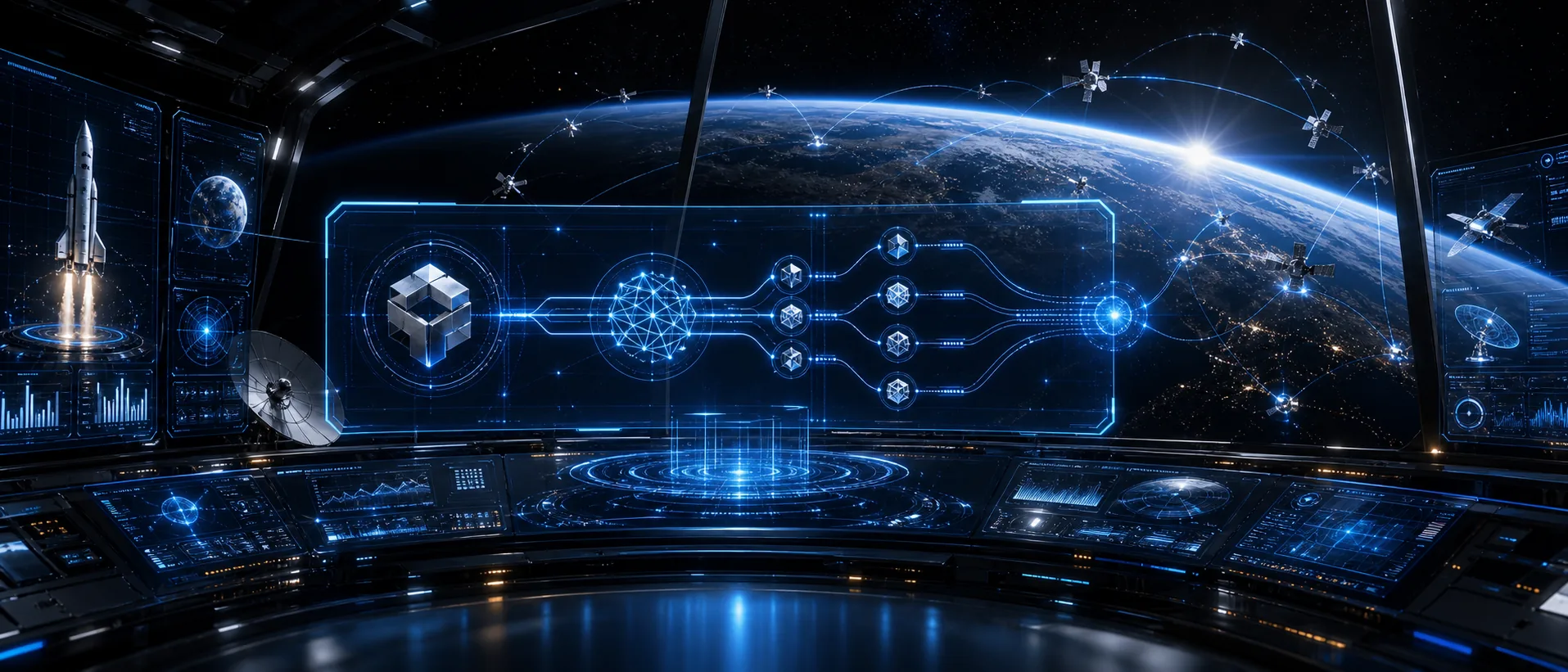 Veraxum orbital command interface showing Grok payment routes around Earth